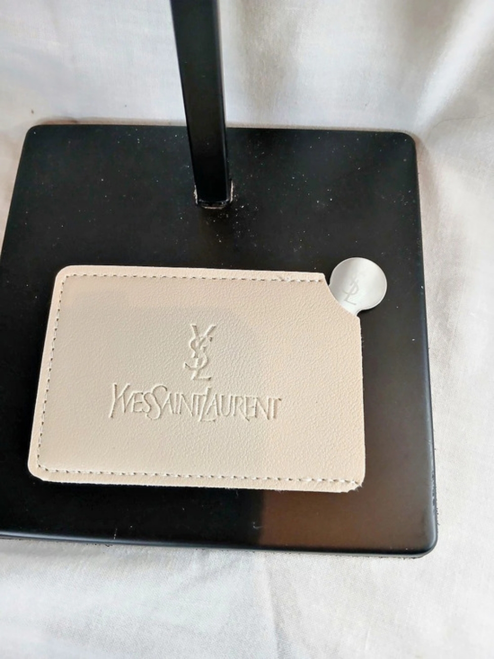 Yves Saint Laurent Leather Card Holder in Beige With Pocket Travel Mirror NIB
